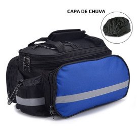 Bolsa tipo Alforje Para Bicicleta com Capa De Chuva Preta | Azul