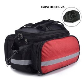 Bolsa tipo Alforje Para Bicicleta com Capa De Chuva Preta | Vermelha